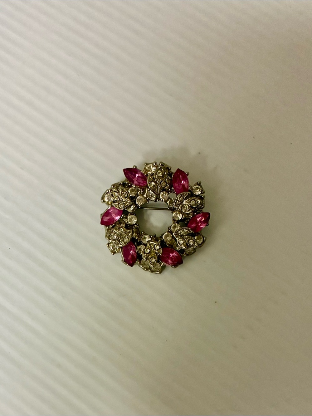 Crystal and Pink Marquise Wreath Brooch